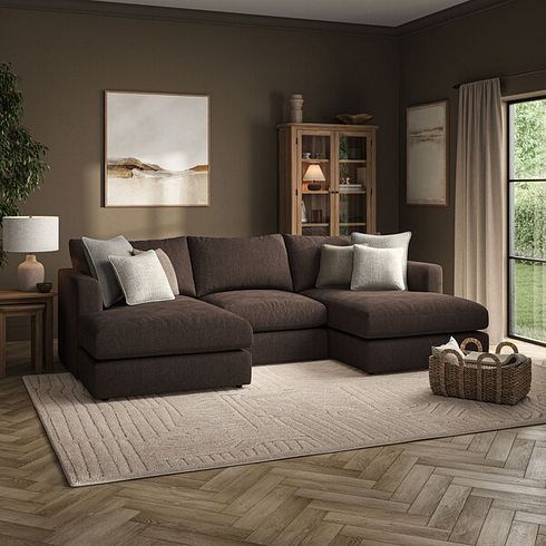 Elston Modular 3 Seater U-Shape Chaise Sofa in Penny Cacao Fabric - Group 16
