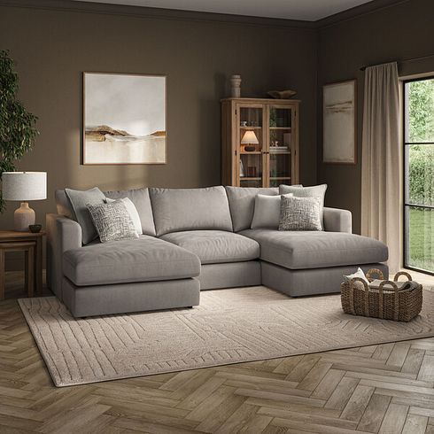 Elston Modular 3 Seater U-Shape Chaise Sofa in Penny Clay Fabric - Group 16
