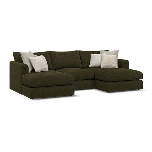 Elston Modular 3 Seater U-Shape Chaise Sofa in Penny Forest Fabric - Group 16