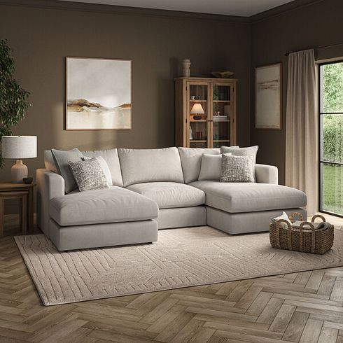 Elston Modular 3 Seater U-Shape Chaise Sofa in Penny Mid Grey Fabric - Group 16