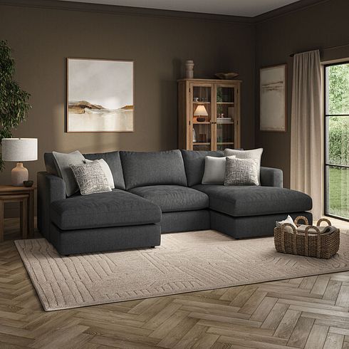 Elston Modular 3 Seater U-Shape Chaise Sofa in Penny Whisp Fabric - Group 16