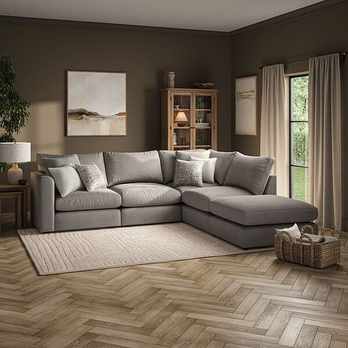 Elston Modular 4 Seat Left Hand Open End Corner Sofa in  in Penny Clay Fabric - Group 4 FOOT
