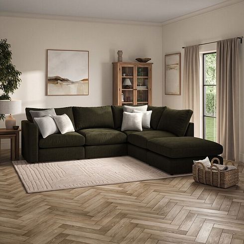 Elston Modular 4 Seat Left Hand Open End Corner Sofa in  in Penny Forest Fabric - Group 4 FOOT