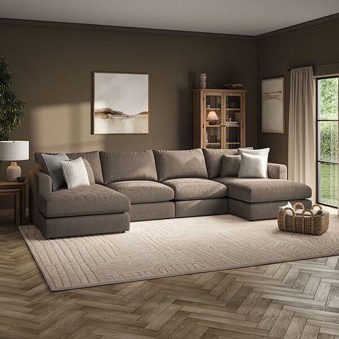 Elston Modular 4 Seater U-Shape Chaise Sofa in Penny Burrow Fabric - Group 17