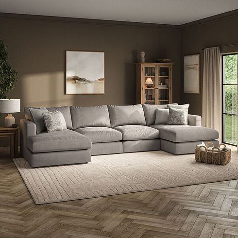 Elston Modular 4 Seater U-Shape Chaise Sofa in Penny Clay Fabric - Group 17