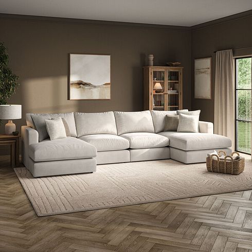 Elston Modular 4 Seater U-Shape Chaise Sofa in Penny Dove Fabric - Group 17