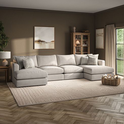 Elston Modular 4 Seater U-Shape Chaise Sofa in Penny Mid Grey Fabric - Group 17