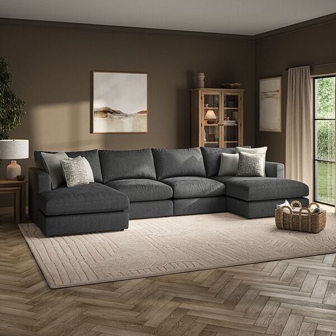 Elston Modular 4 Seater U-Shape Chaise Sofa in Penny Whisp Fabric - Group 17