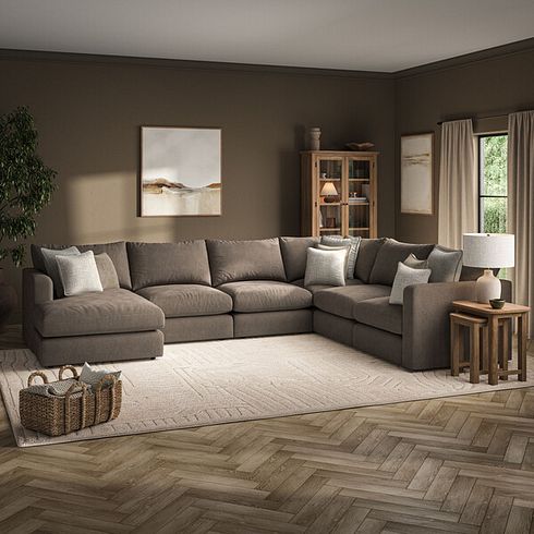Elston Modular 6 Seater Left Hand Corner Sofa with Chaise in Penny Burrow Fabric - Group 18