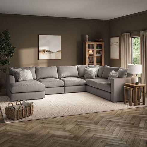 Elston Modular 6 Seater Left Hand Corner Sofa with Chaise in Penny Clay Fabric - Group 18