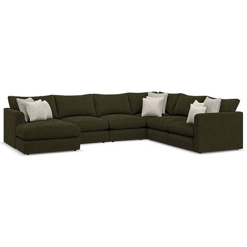 Elston Modular 6 Seater Left Hand Corner Sofa with Chaise in Penny Forest Fabric - Group 18
