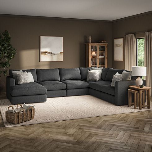 Elston Modular 6 Seater Left Hand Corner Sofa with Chaise in Penny Whisp Fabric - Group 18