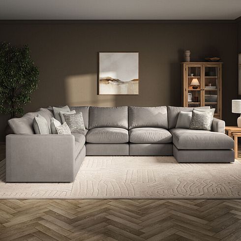 Elston Modular 6 Seater Right Hand Corner Sofa with Chaise in Penny Clay Fabric - Group 19