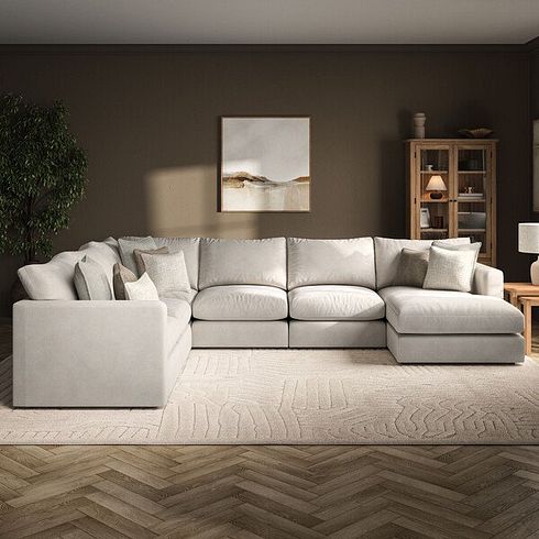 Elston Modular 6 Seater Right Hand Corner Sofa with Chaise in Penny Dove Fabric - Group 19
