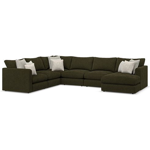 Elston Modular 6 Seater Right Hand Corner Sofa with Chaise in Penny Forest Fabric - Group 19