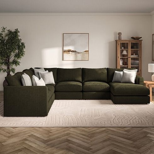 Elston Modular 6 Seater Right Hand Corner Sofa with Chaise in Penny Forest Fabric - Group 19
