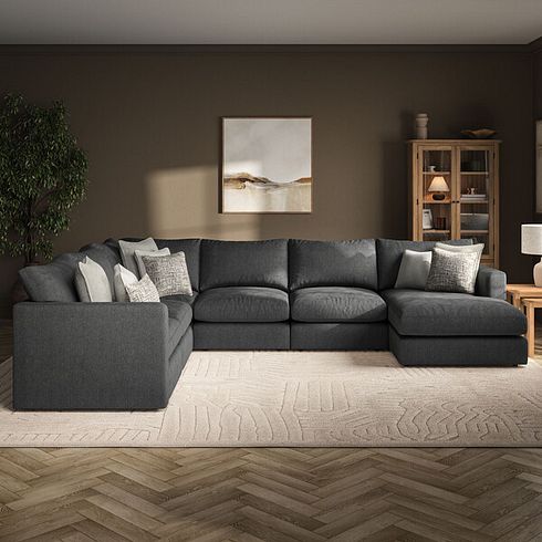 Elston Modular 6 Seater Right Hand Corner Sofa with Chaise in Penny Whisp Fabric - Group 19