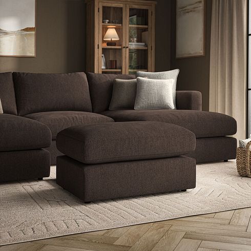Elston Small Fender Footstool in Penny Cacao Fabric