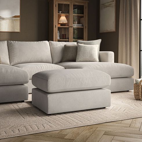 Elston Small Fender Footstool in Penny Dove Fabric
