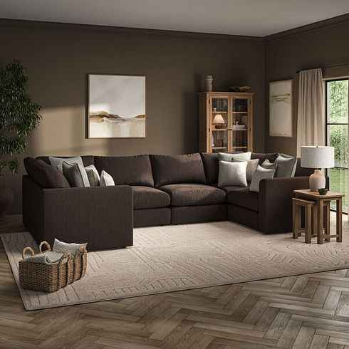 Elston Small U-Shape Modular Corner Sofa in Penny Cacao Fabric - Group 10