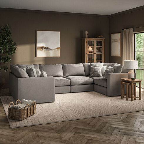 Elston Small U-Shape Modular Corner Sofa in Penny Clay Fabric - Group 10