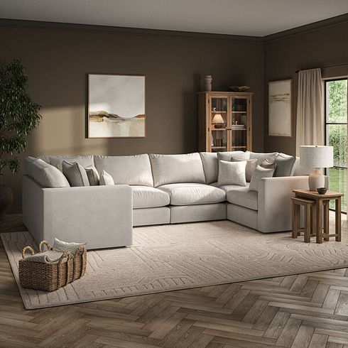 Elston Small U-Shape Modular Corner Sofa in Penny Dove Fabric - Group 10
