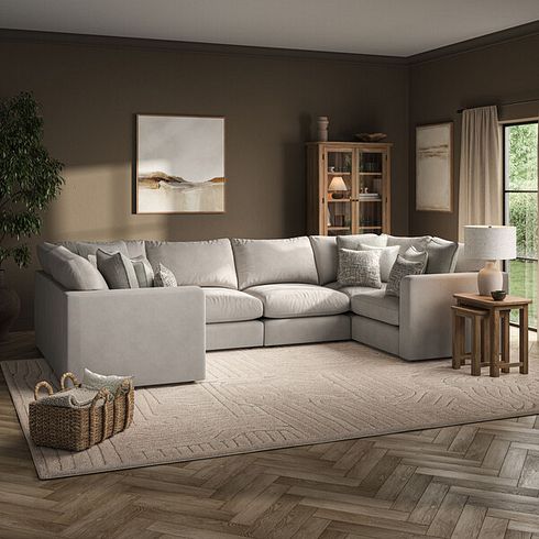 Elston Small U-Shape Modular Corner Sofa in Penny Mid Grey Fabric - Group 10