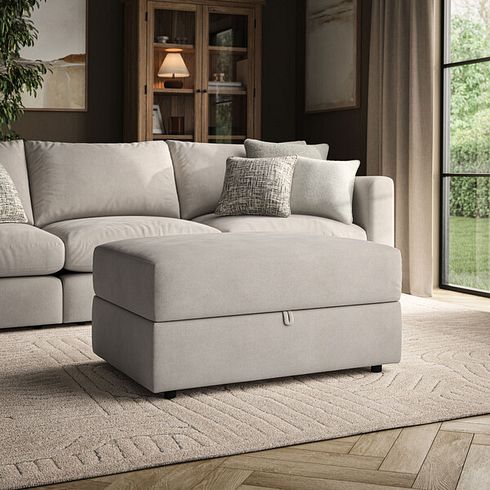 Elston Storage Footstool in Penny Mid Grey Fabric