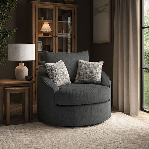 Elston Swivel Cuddler Chair in Penny Whisp Fabric