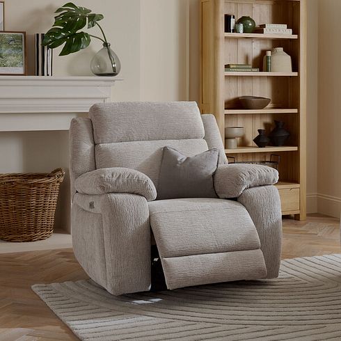 Emerson Electric Recliner Armchair in Luxe Natural Fabric