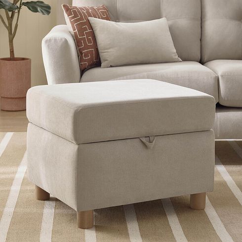 Emery Storage Footstool in  Freya Oatmeal Fabric