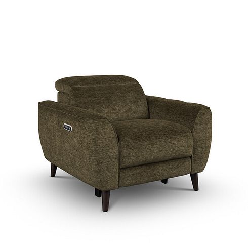 Emilia Electric Recliner Armchair with Power Ratchet Headrest in Montreal Olive Fabric