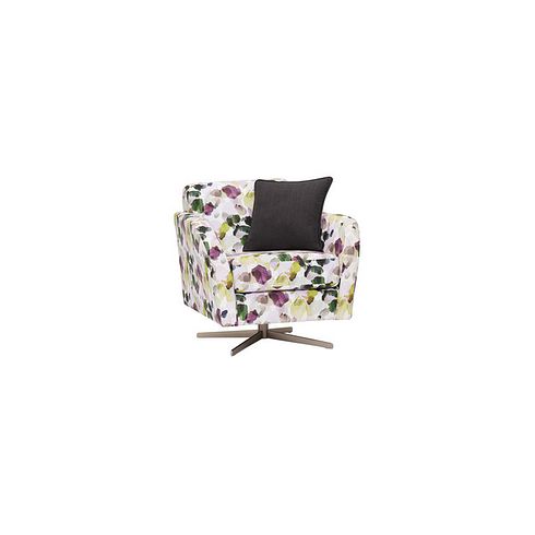 Evie Swivel Chair in Patterned Purple Fabric + Charcoal Scatter