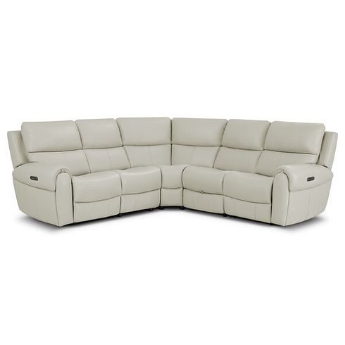 Ezra Group 3 Electric Recliner with Power Headrest & Lumbar Support with 1 Storage Drawer in Bone China Leather