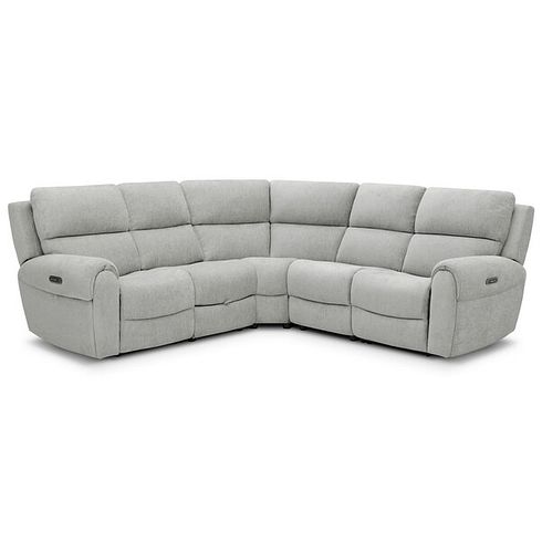 Ezra Group 3 Electric Recliner with Power Headrest & Lumbar Support with 1 Storage Drawer in Darwin Silver Fabric