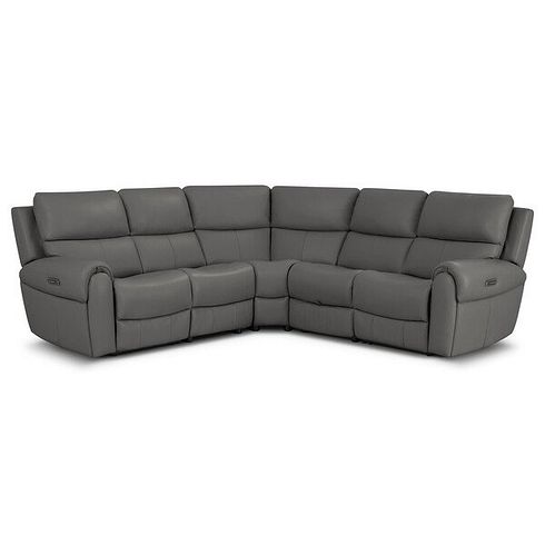 Ezra Group 3 Electric Recliner with Power Headrest & Lumbar Support with 1 Storage Drawer in Elephant Grey Leather