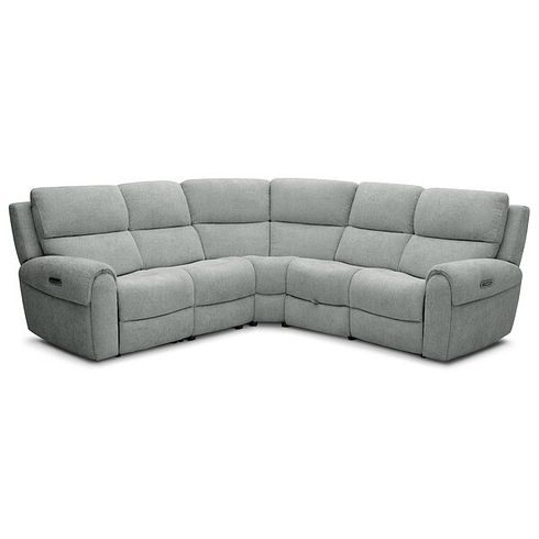 Ezra Group 3 Electric Recliner with Power Headrest & Lumbar Support with 1 Storage Drawer in Hopsack Platinum Fabric