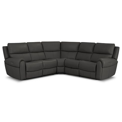 Ezra Group 3 Electric Recliner with Power Headrest & Lumbar Support with 1 Storage Drawer in Storm Leather