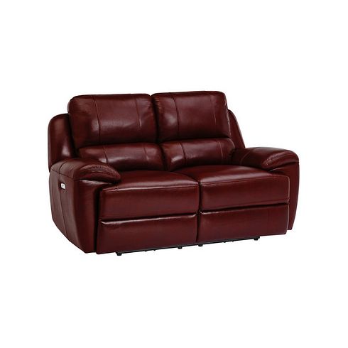 Finley 2 Seater Sofa with 2 Electric Recliners & Headrest - Burgundy Leather
