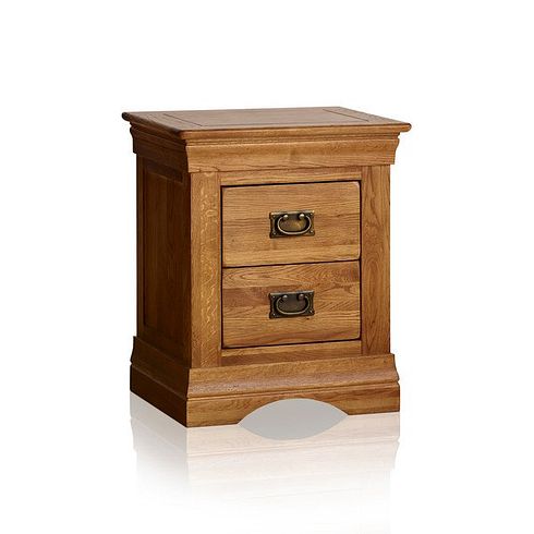 French Farmhouse Rustic Solid Oak 2 Drawer Bedside Table