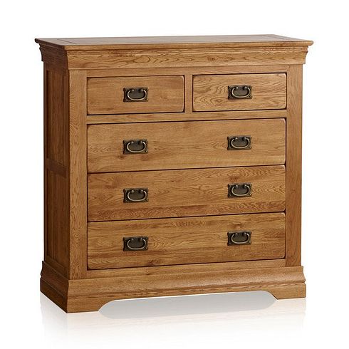 French Farmhouse Rustic Solid Oak 3+2 Drawer Chest