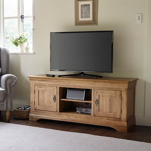 French Farmhouse Rustic Solid Oak Large TV Cabinet