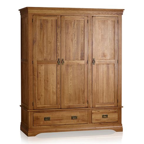 French Farmhouse Rustic Solid Oak Triple Wardrobe