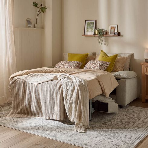 Goodwood 3 Seater Sofa Bed in Plush Beige Fabric