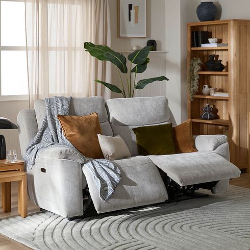 Hadley 3 Seater Electric Recliner Sofa with Power Headrests  in Amigo Dove Fabric