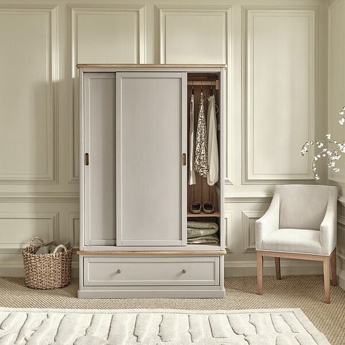 Henley Natural Oak and Stone Painted Hardwood Double Wardrobe