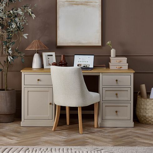 Henley Natural Oak and Stone Painted Large Computer Desk