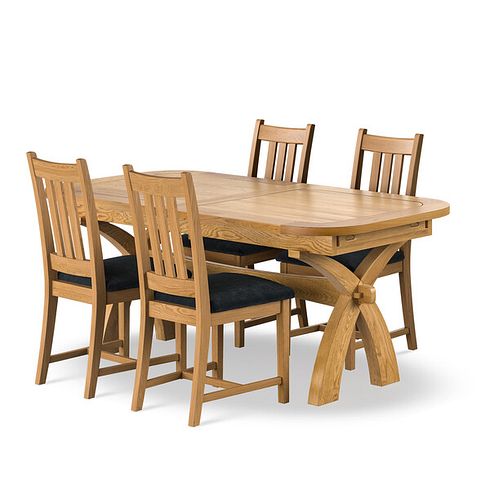 Hercules Natural Extending Dining Table and 4 Classic Natural Oak Chair with Verona Charcoal Fabric