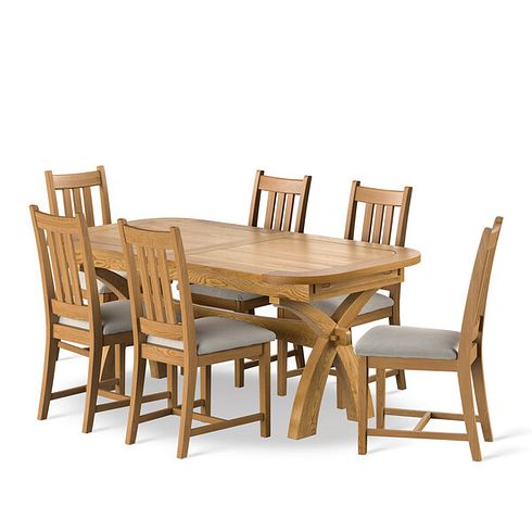 Hercules Natural Extending Dining Table and 6 Classic Natural Oak Chair with Verona Cream Fabric