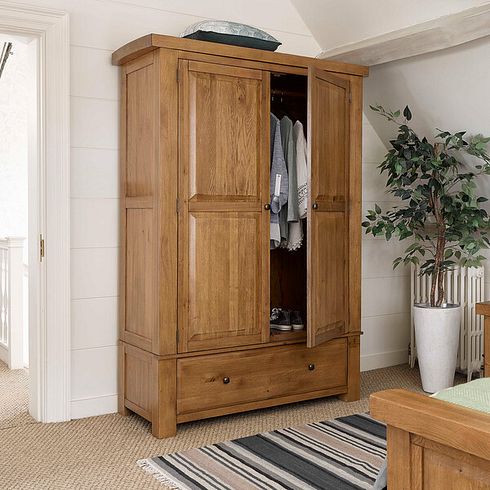 Hercules Rustic Solid Oak Double Wardrobe